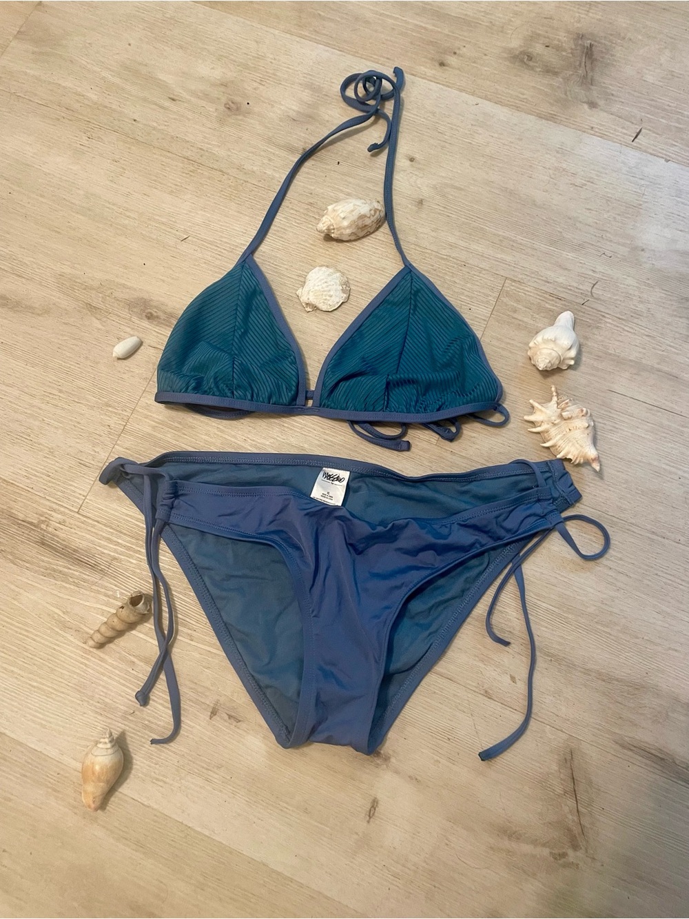 Women's Blue Triangle String Bikini Set - Adjustable Tie Sides